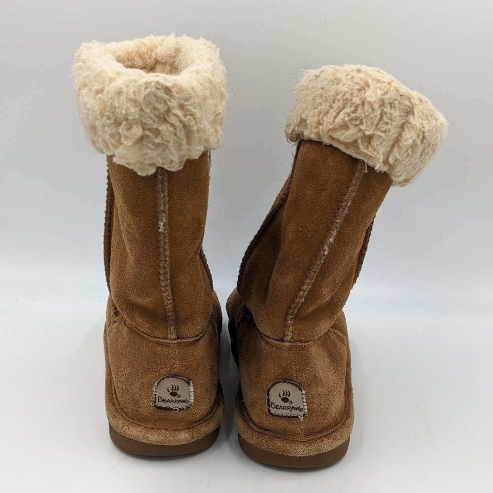 BearPaw Brown Leather Sherpa Lined Boot 3Y Youth - Picture 4 of 7